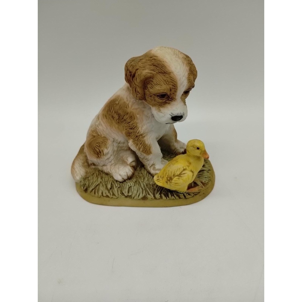HOMCO Porcelain Bisque Puppy Dog & Duckling duck figurine figure No. 1413
